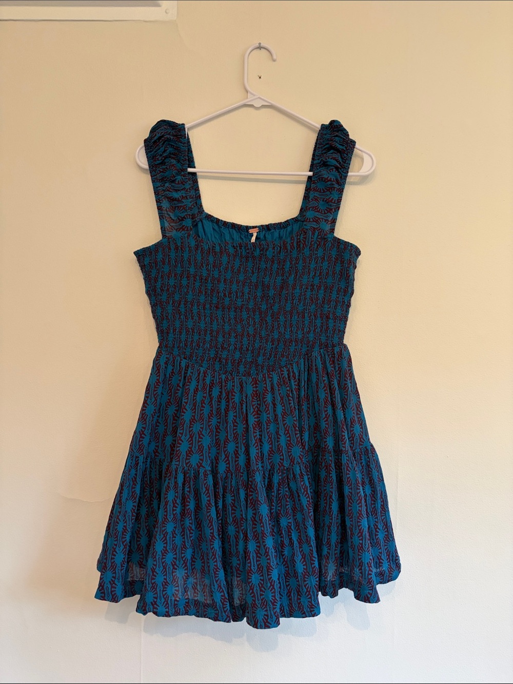 Free People Teal and Black Smocked Mini Dress